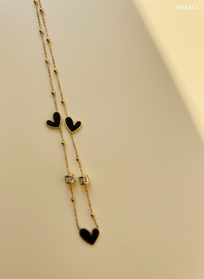 Gold & Black Heart Charm Necklace