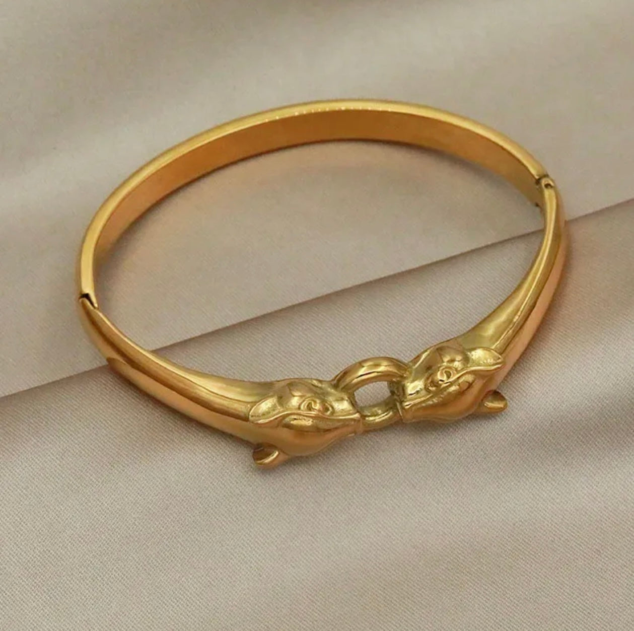 Gold Panther Head Bangle
