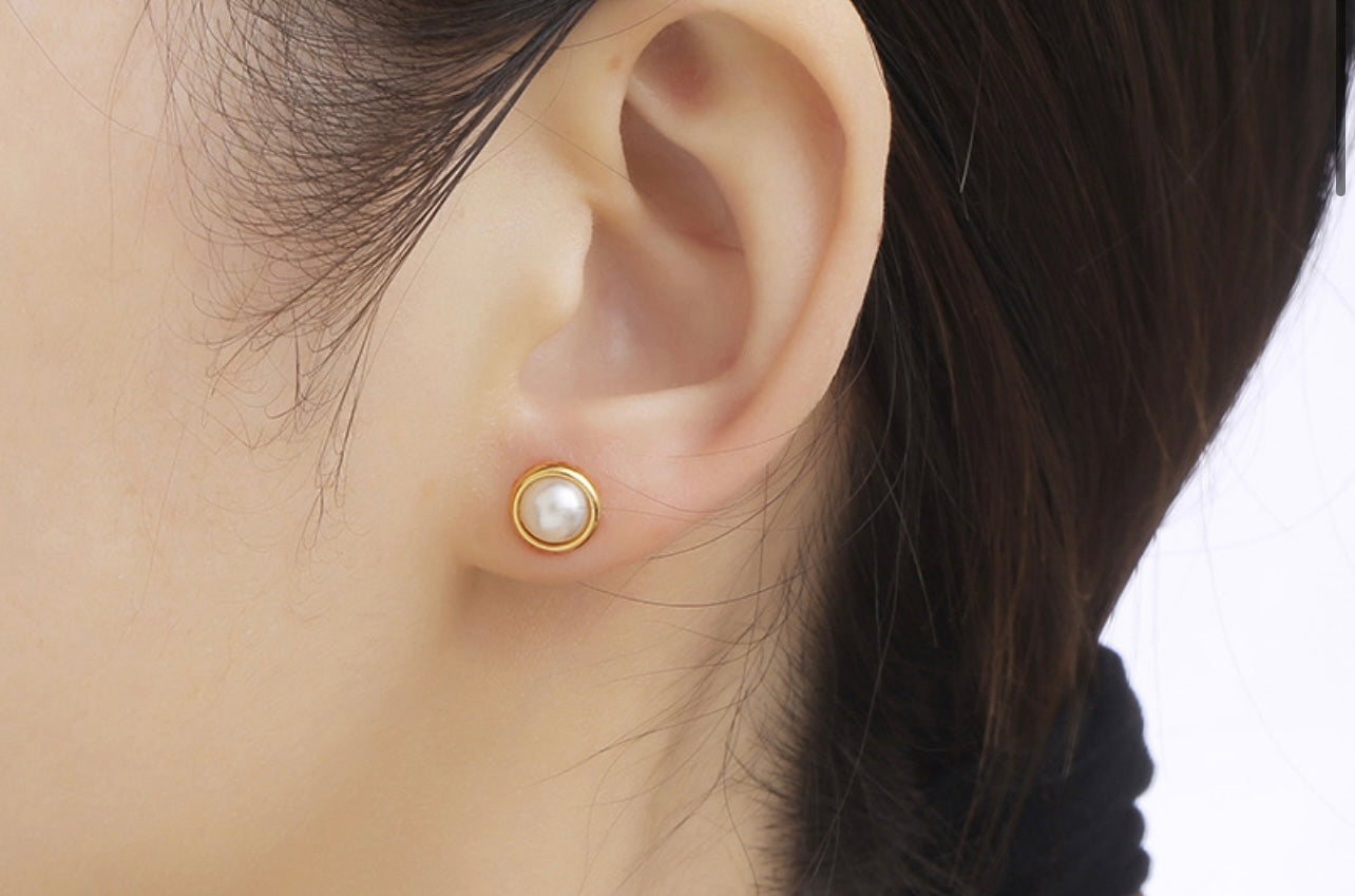 Classic Pearl Bezel Stud Earrings
