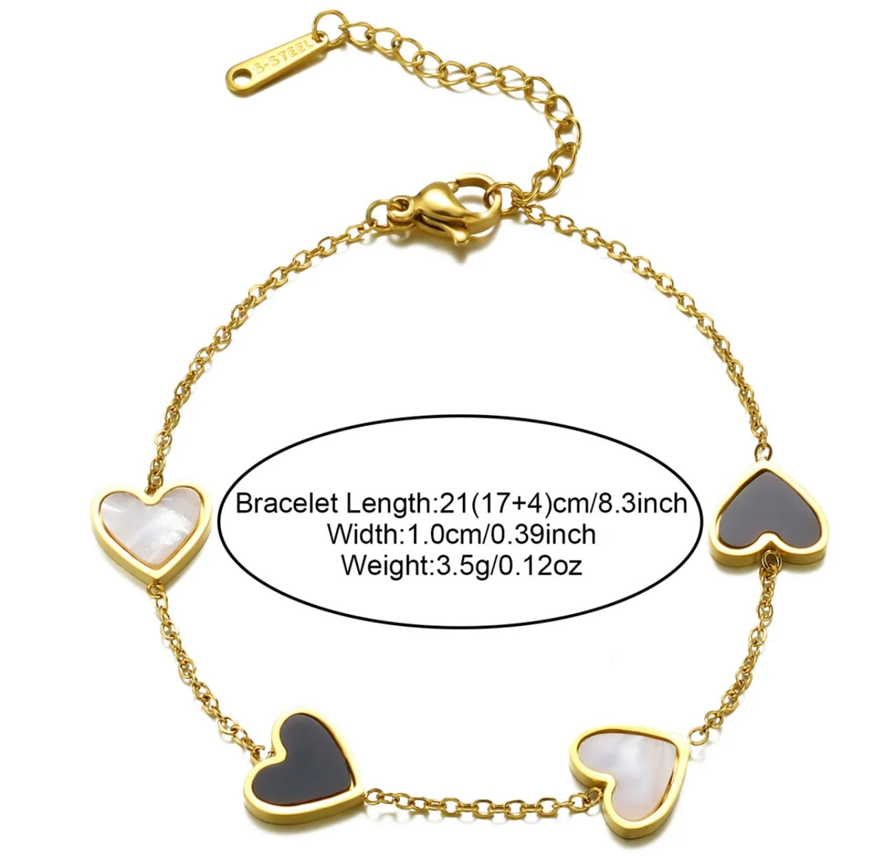 Duotone Inlaid Heart Station Bracelet