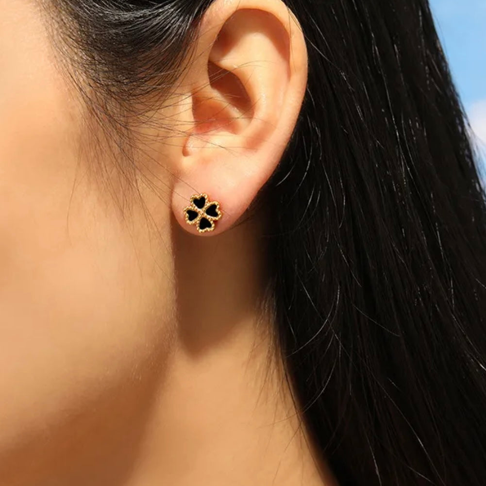 Black Clover Heart Stud Earrings