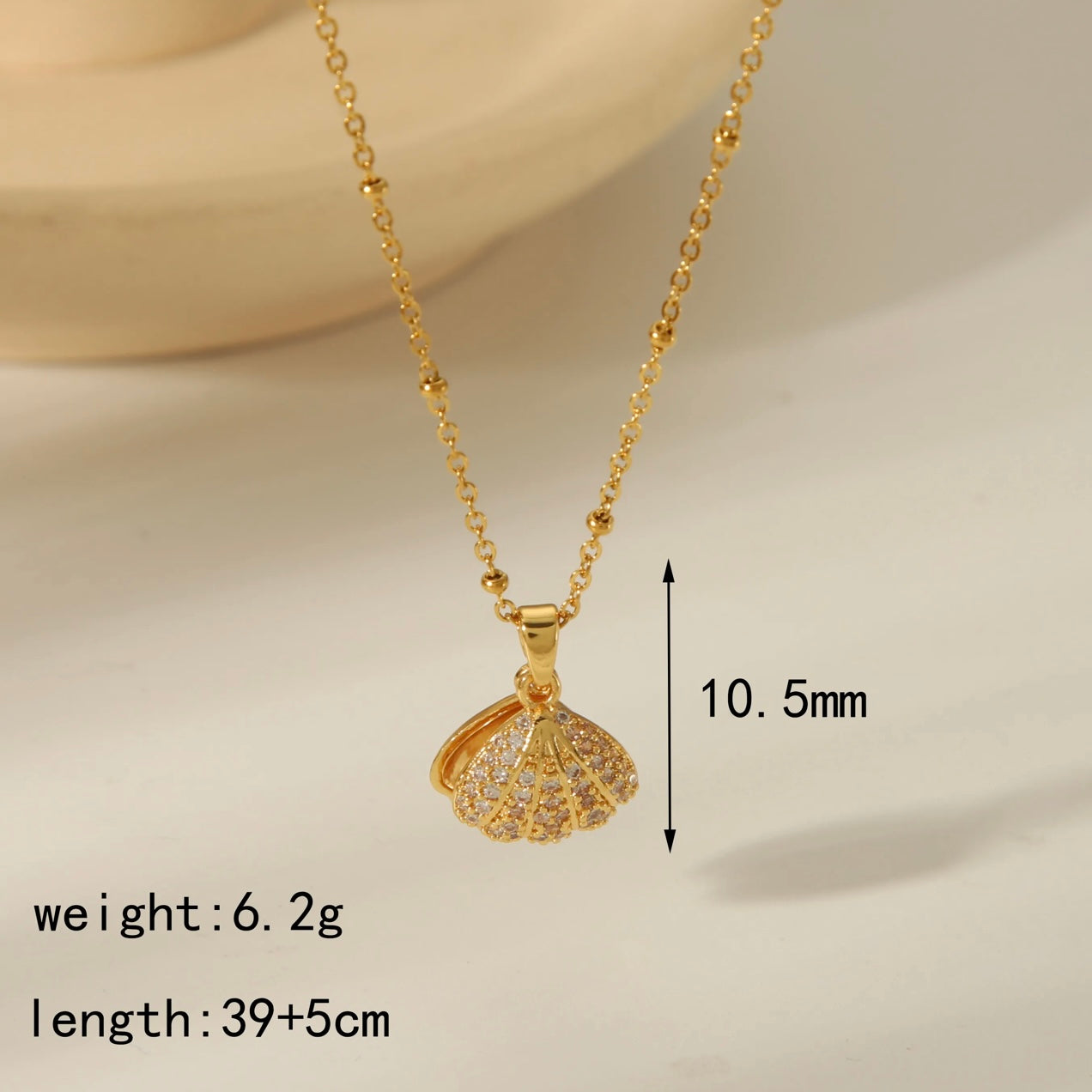 Elegant Pave Shell Pendant Necklace