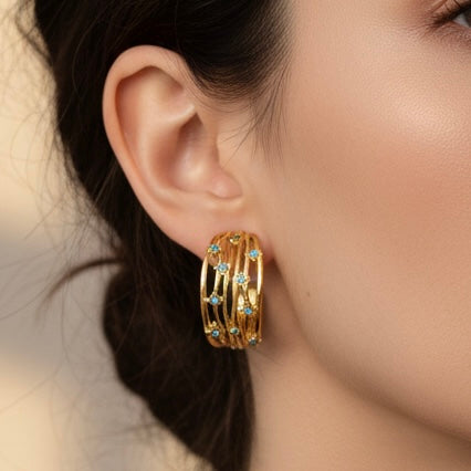 Gilded Cage Blue Crystal Hoop Earrings