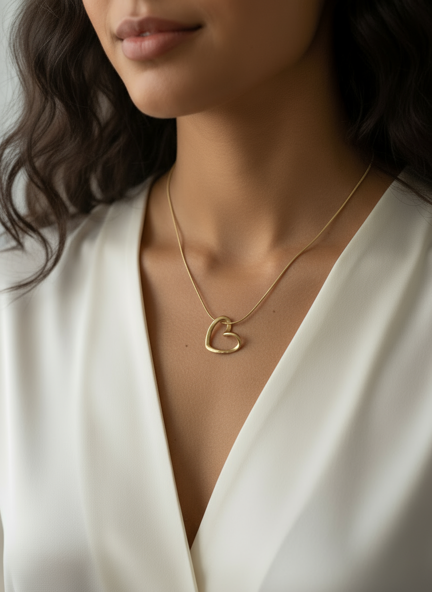 Hollow Heart Gold Necklace