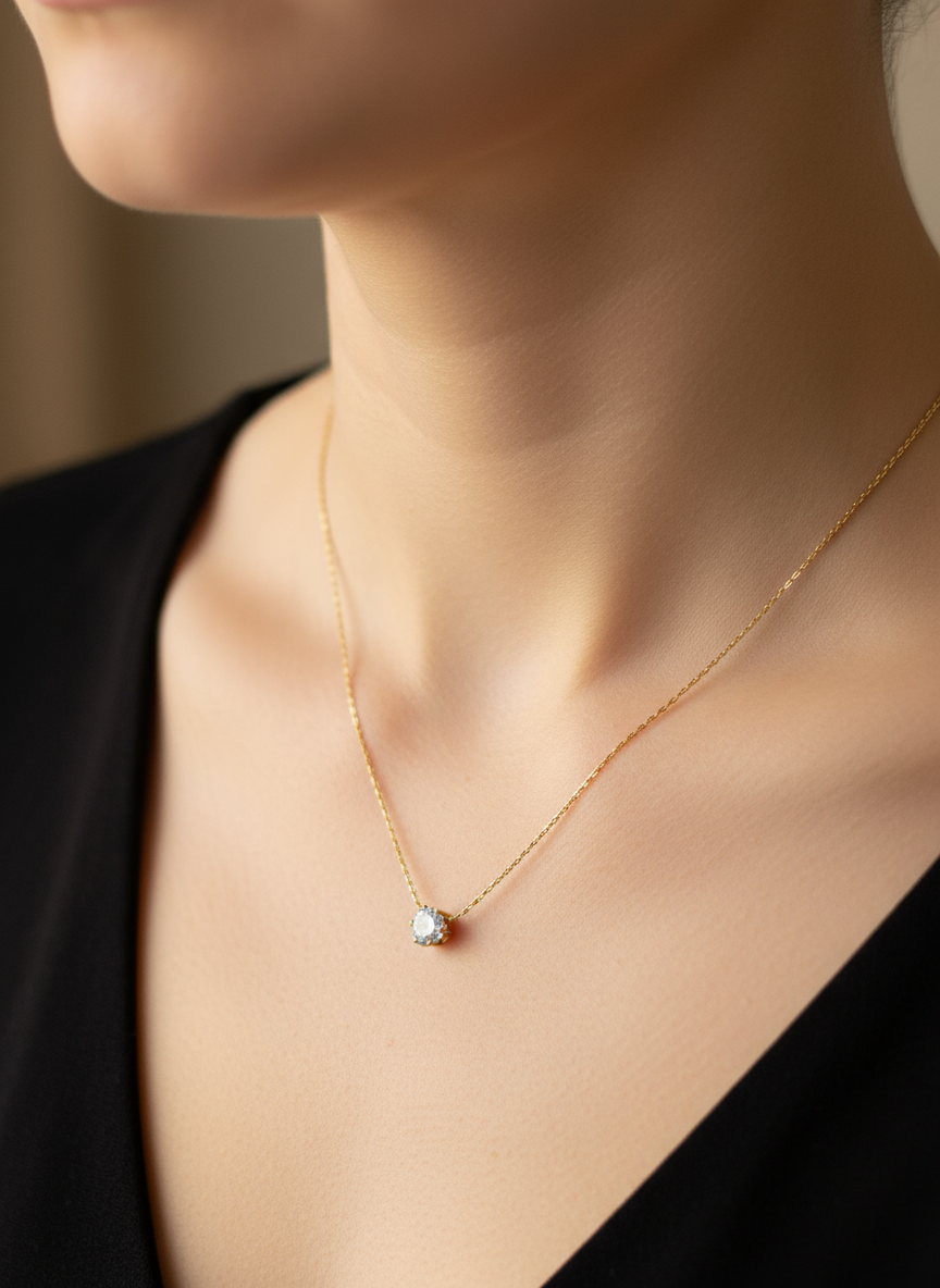 Single Diamond Pendant Necklace