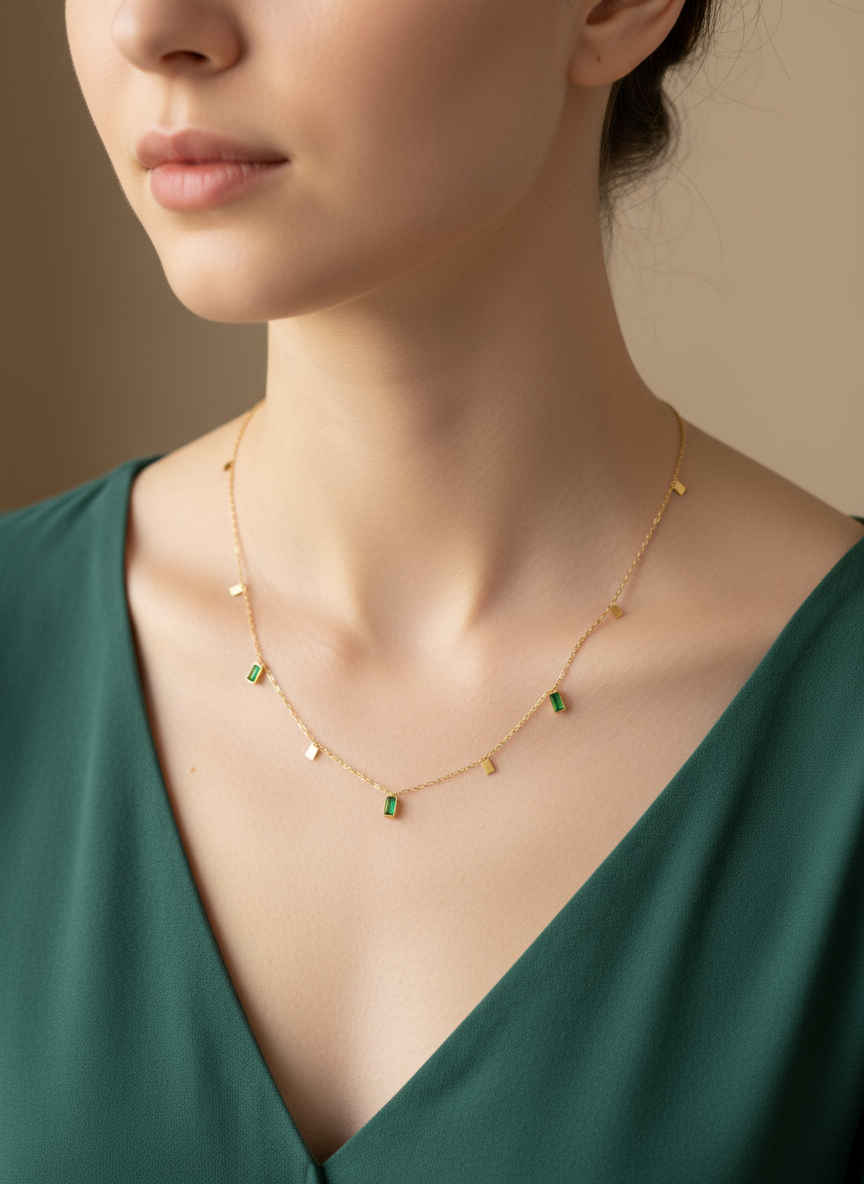 Gold & Emerald Charm Necklace