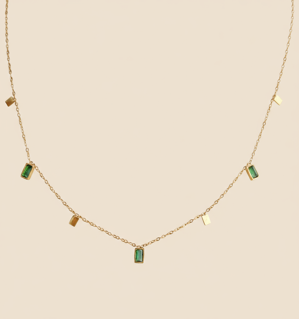 Gold & Emerald Charm Necklace