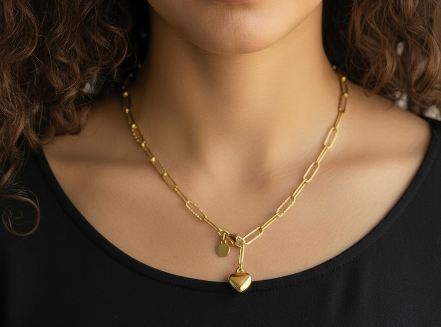 Gold Heart Lock  Chain Necklace