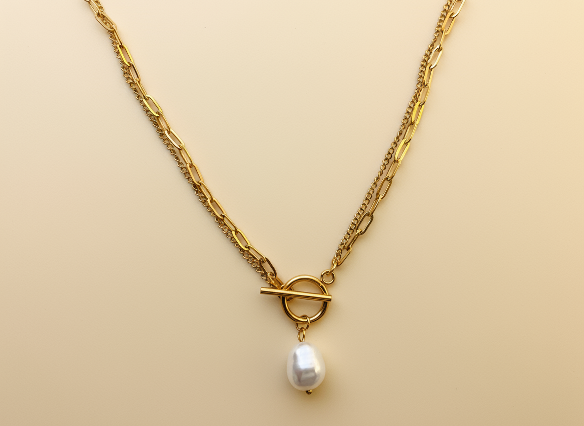 Gold Chain Pearl Drop Necklace