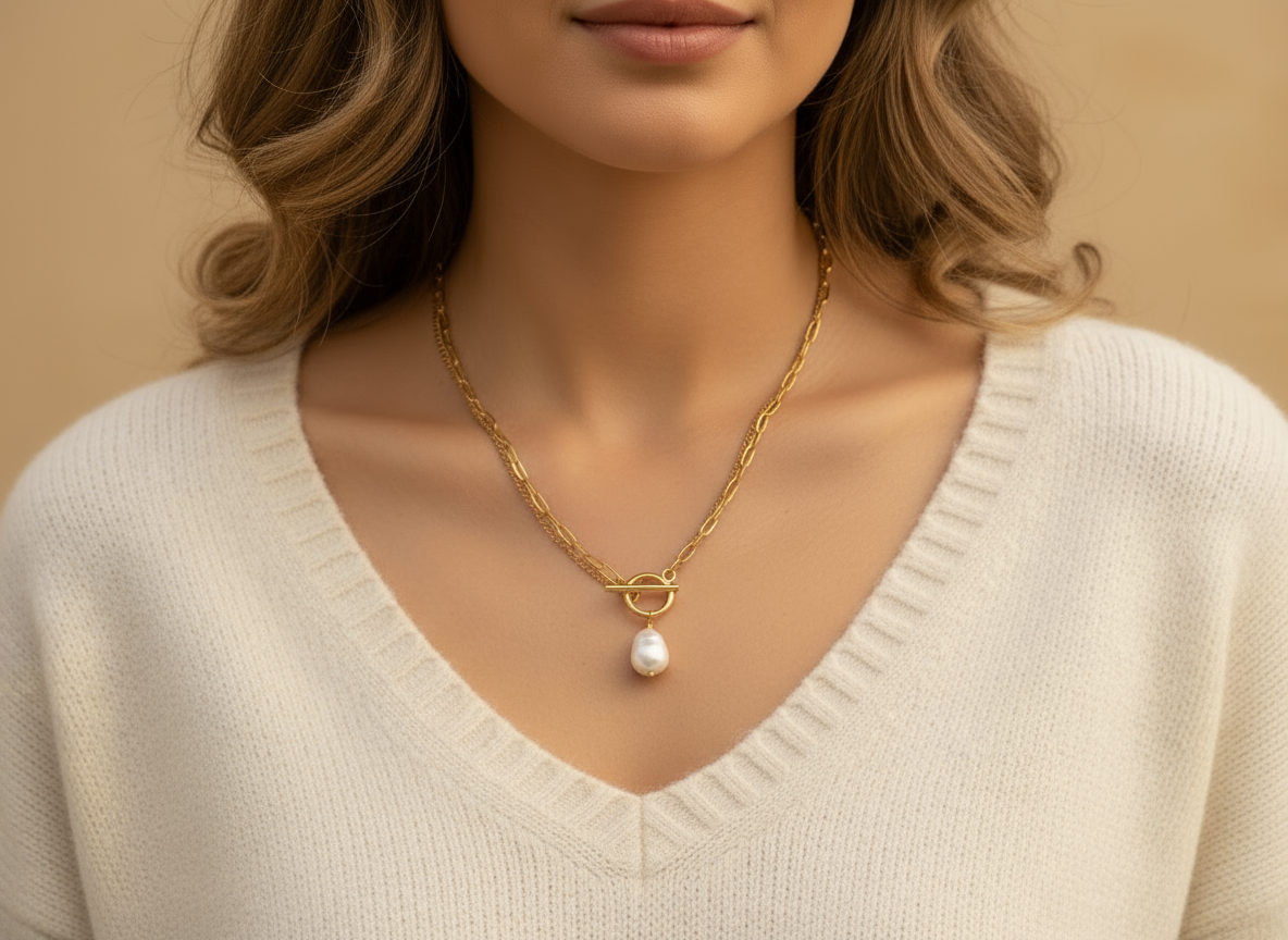 Gold Chain Pearl Drop Necklace