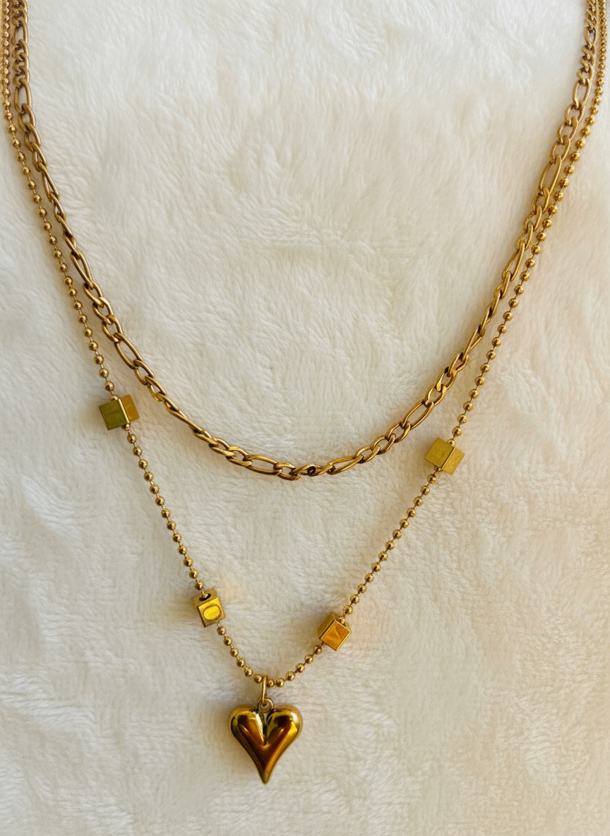 Layered Gold Heart Necklace Set
