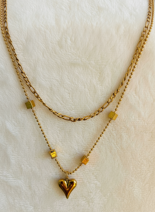Layered Gold Heart Necklace Set