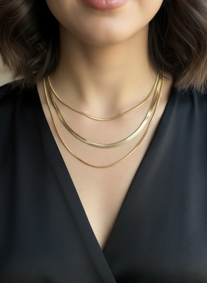 Serena Triple Herringbone Necklace