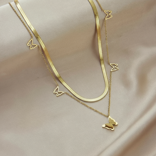 Gold Butterfly Layered Necklace