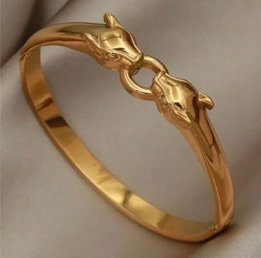 Gold Panther Head Bangle