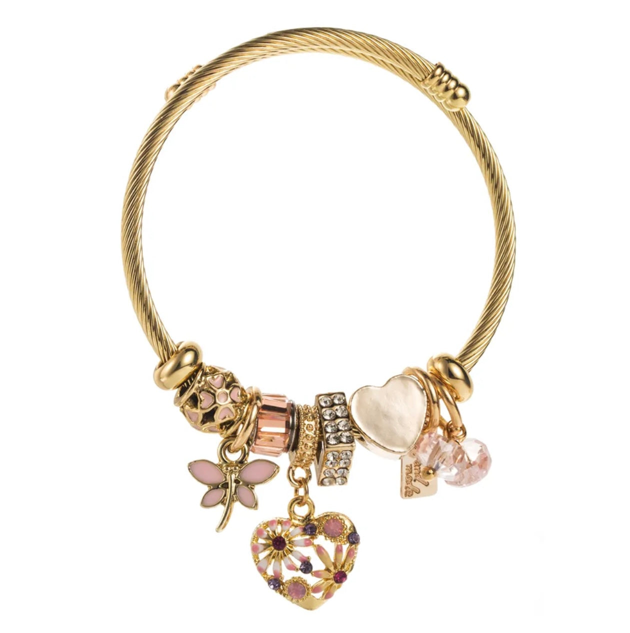 Pink & Gold Charm Bangle Bracelet