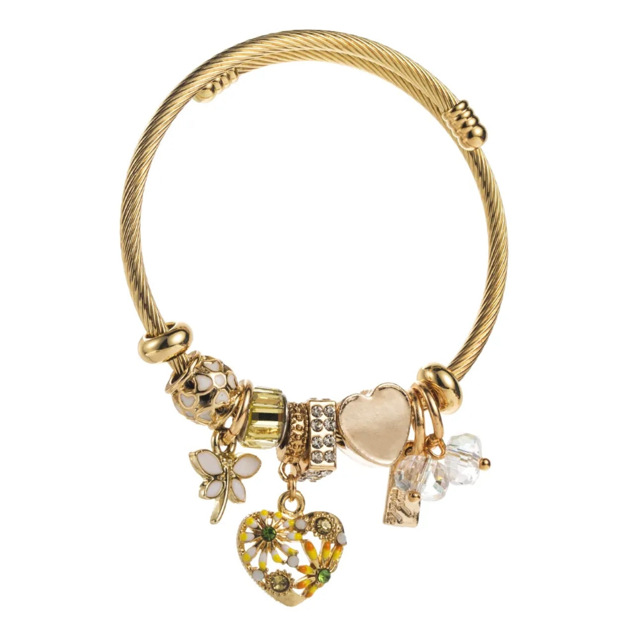 White & Gold Charm Bangle Bracelet