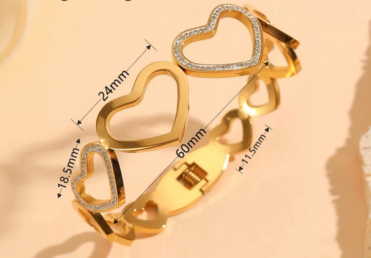 Open Heart Link Bangle Bracelet