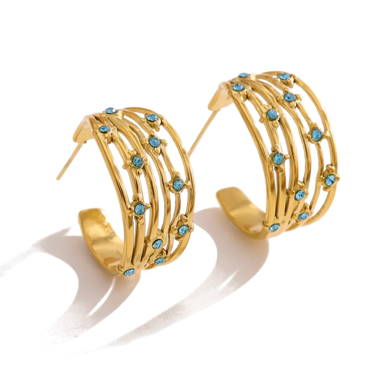 Gilded Cage Blue Crystal Hoop Earrings