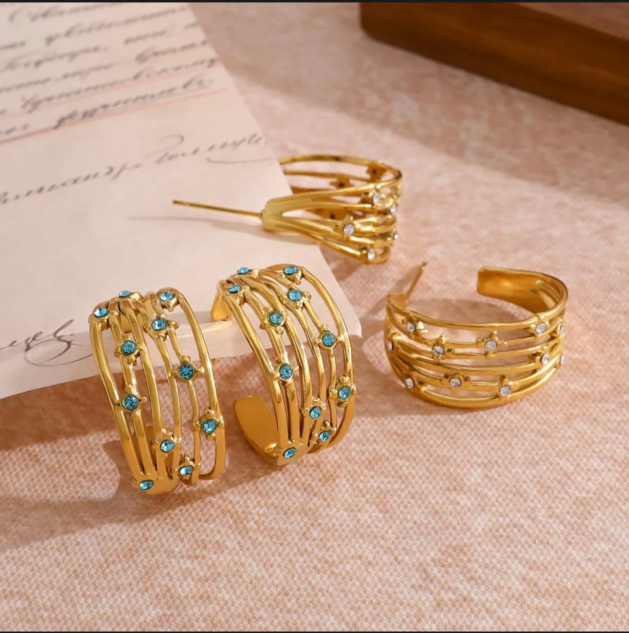 Gilded Cage Blue Crystal Hoop Earrings