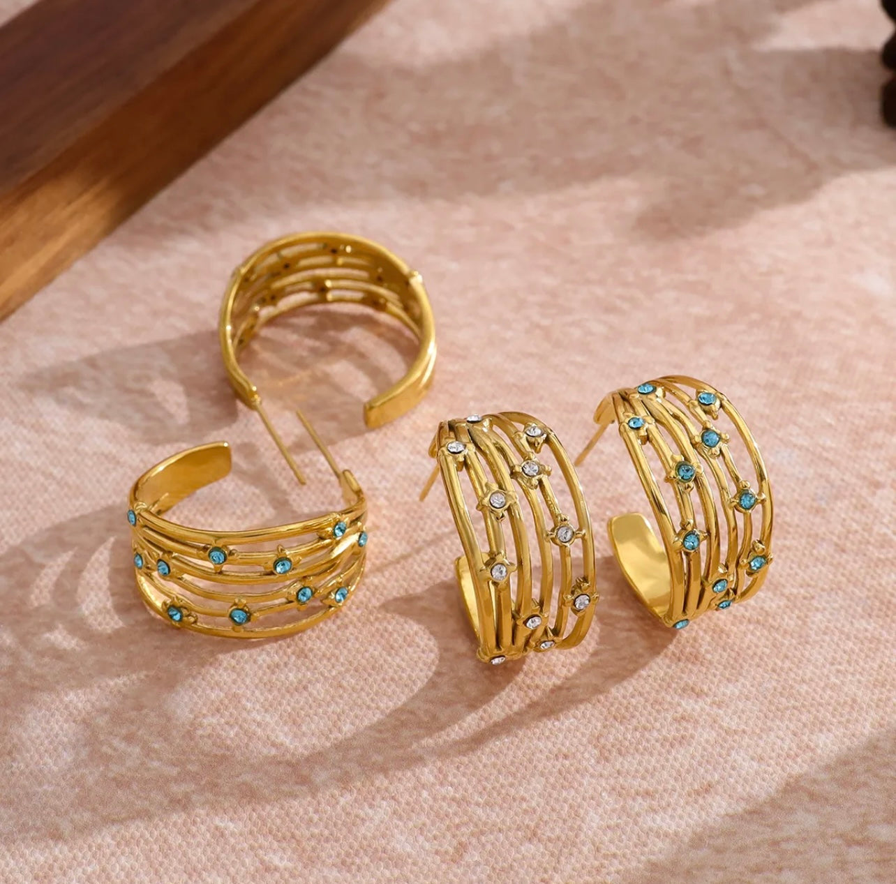 Gilded Cage Blue Crystal Hoop Earrings