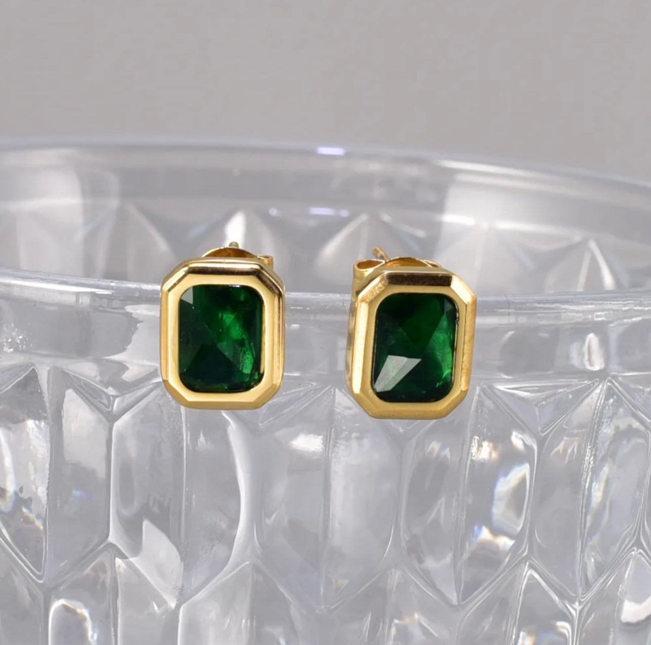 Classic Green Crystal  Statement Studs