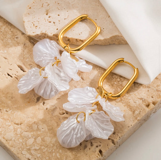White Petal Cluster Dangle Earrings