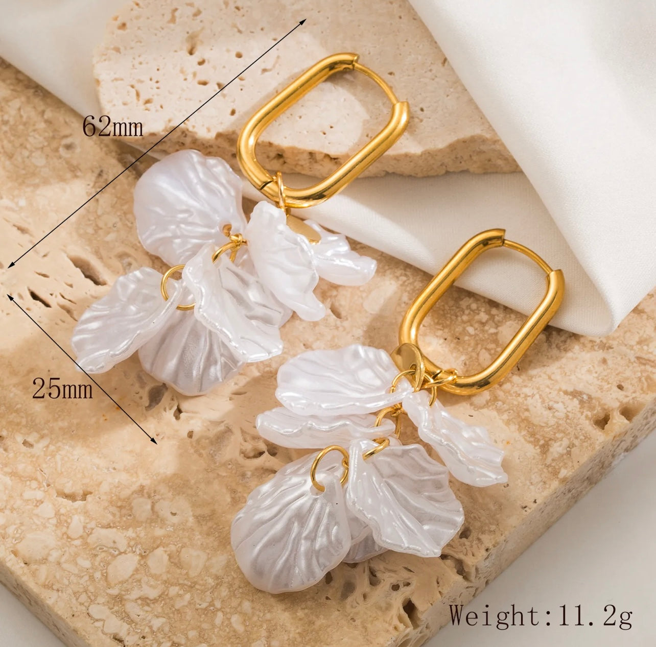 White Petal Cluster Dangle Earrings