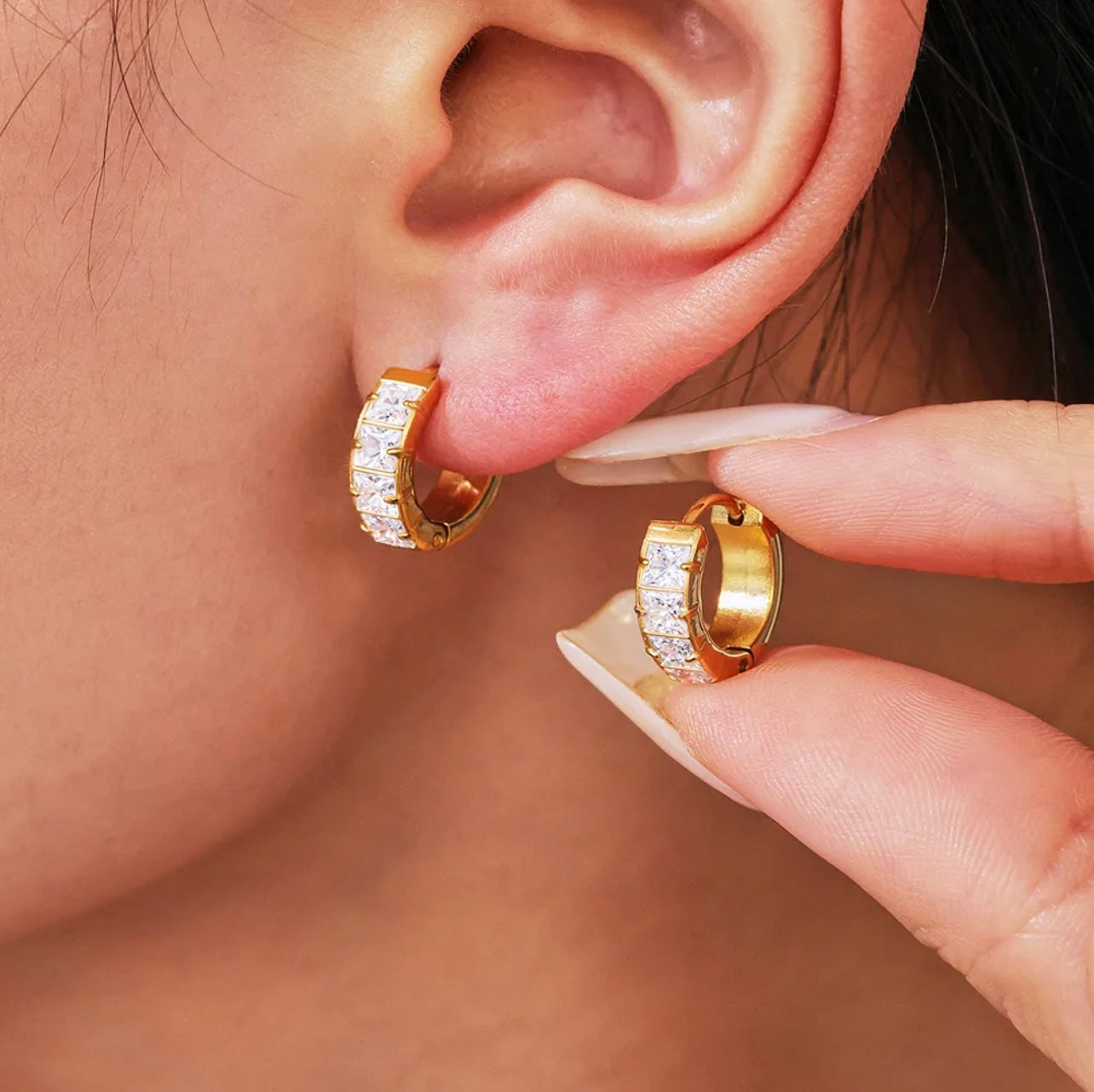 Princess-Cut Square CZ Hoop Earrings