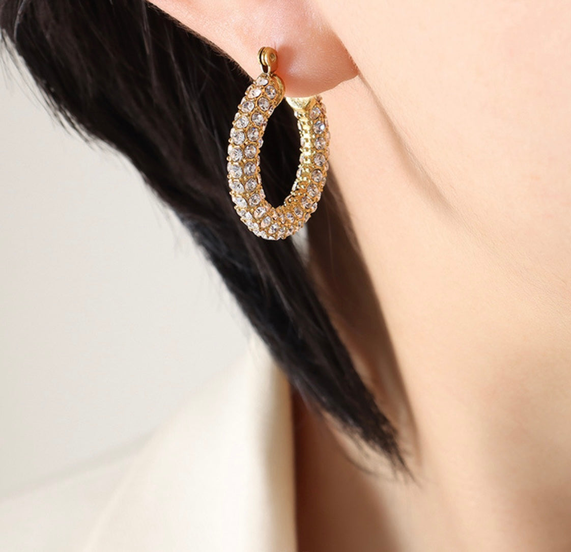 Crystal-Embellished Hoops Earrings
