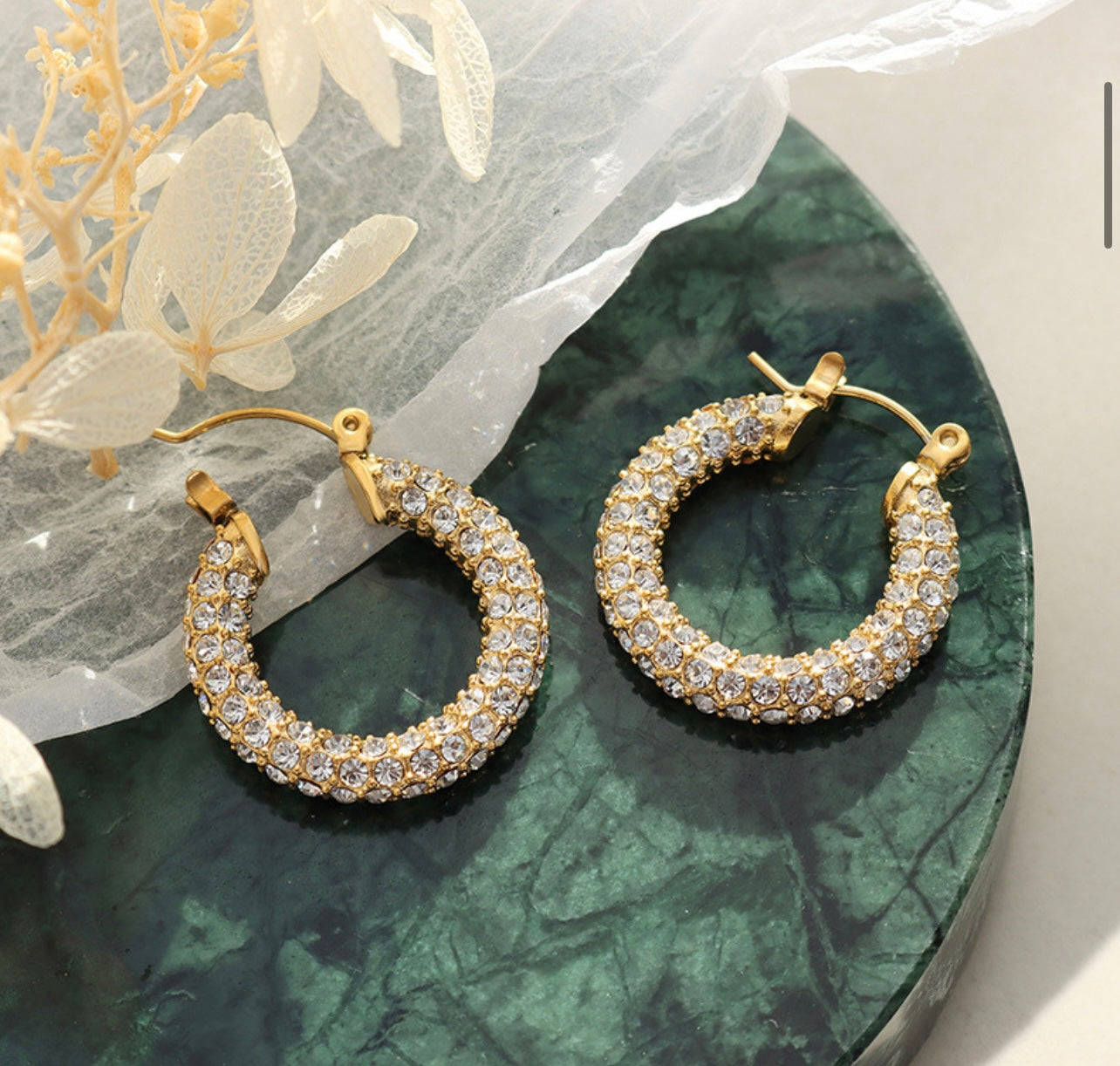 Crystal-Embellished Hoops Earrings