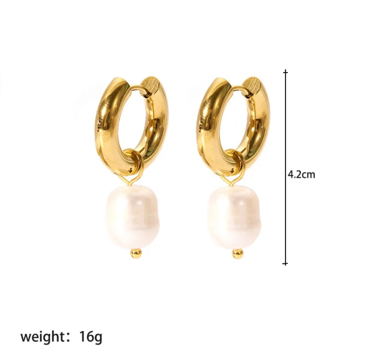Modern Pearl Drop Hoops Earrings