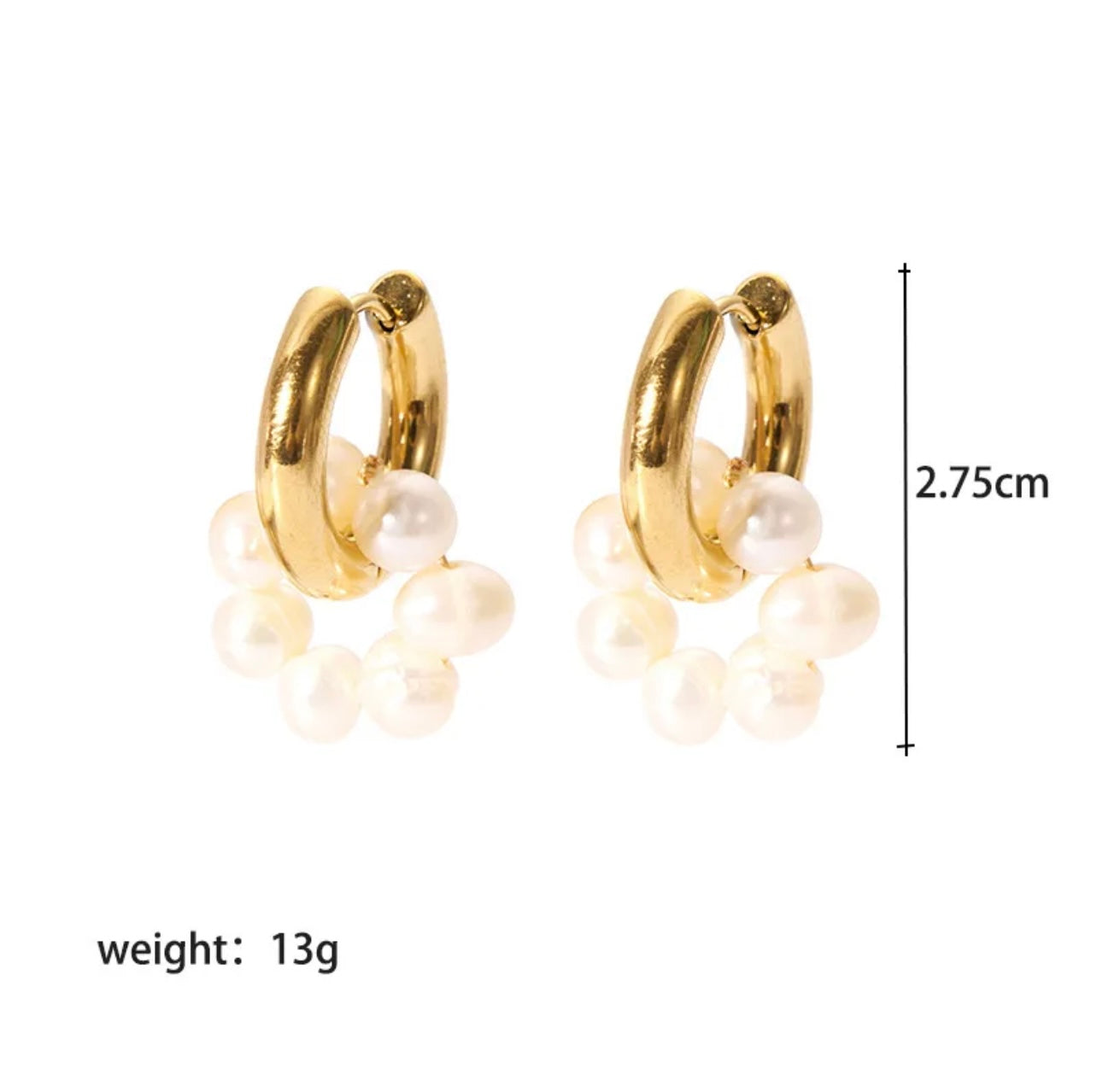 Pearl Wreath Drop Huggie Hoop Earrings