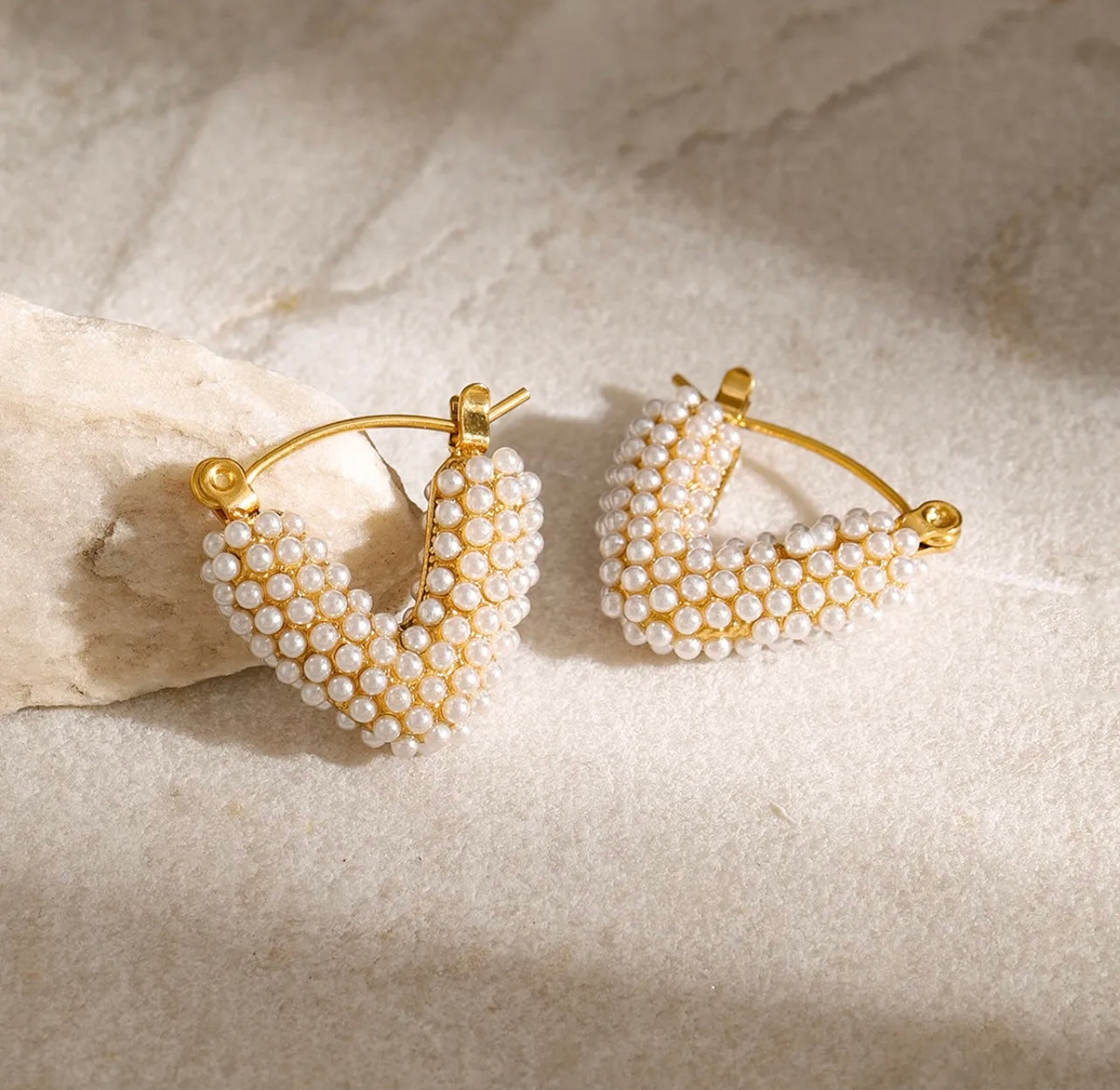 Micro-Pearl Heart Hoop Earrings