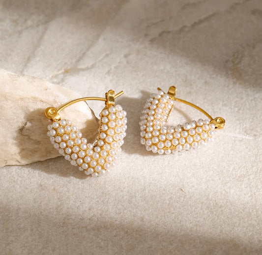 Micro-Pearl Heart Hoop Earrings