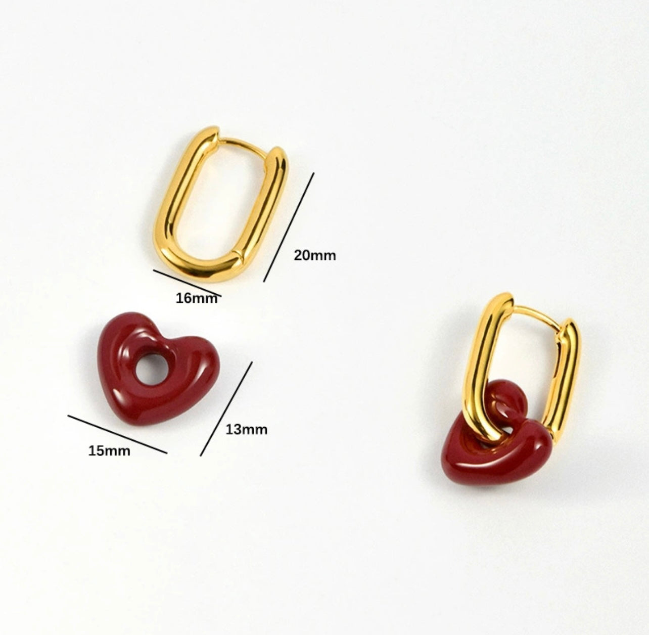 Red Resin Heart Dangle Hoop Earrings