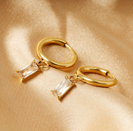 Gold & Baguette Drop Huggie Earrings