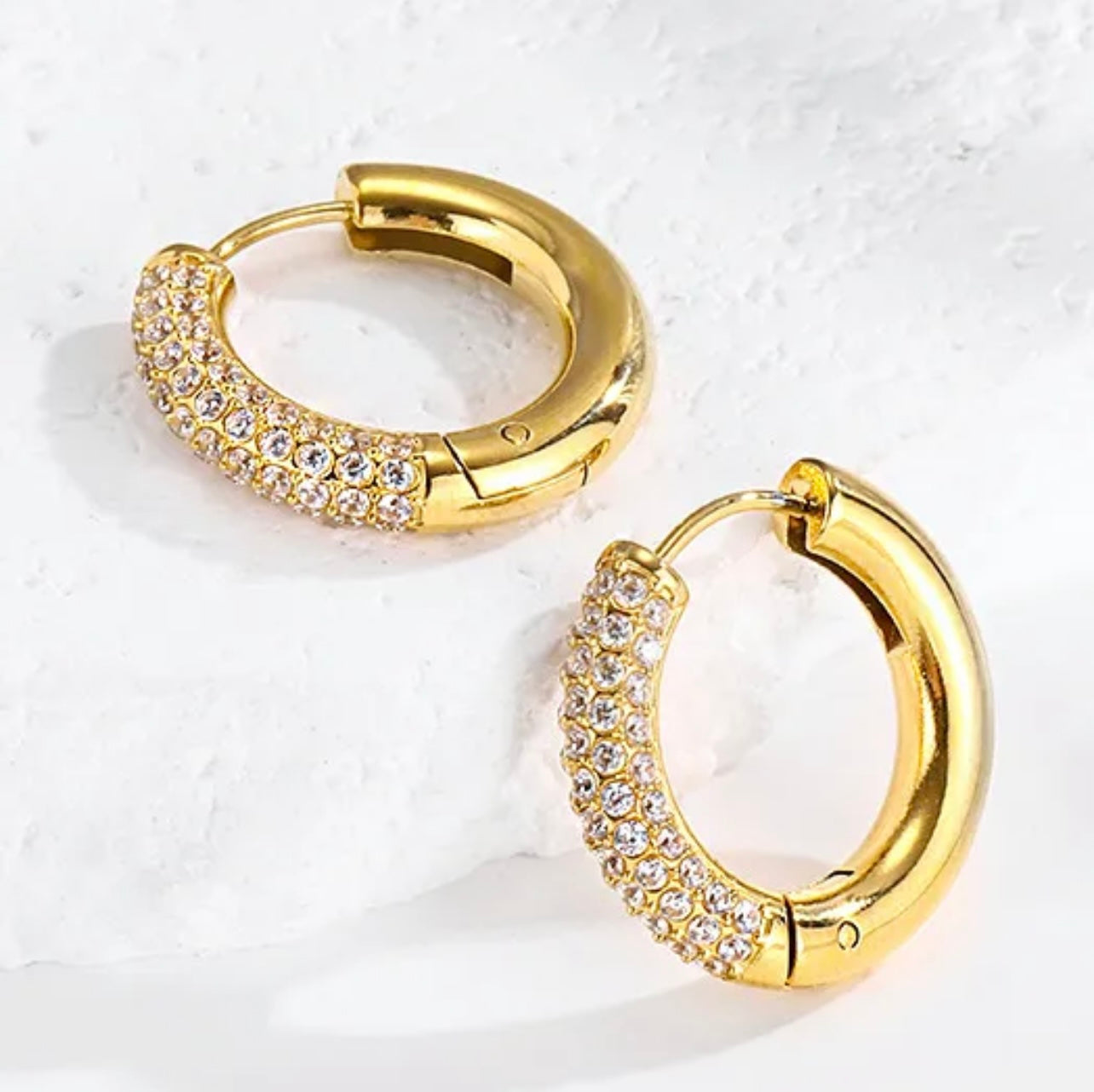 Pave Sparkle Duo Gold Huggie Hoops