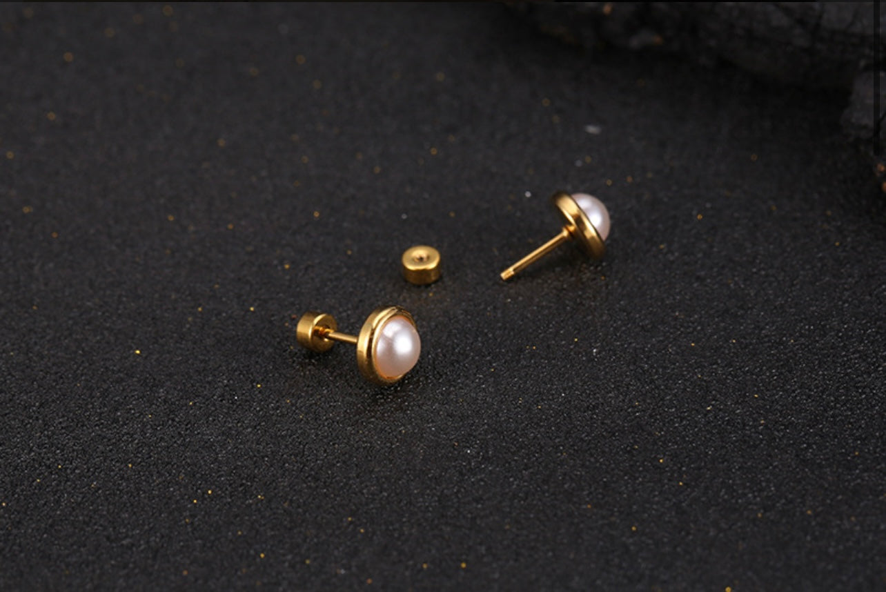 Classic Pearl Bezel Stud Earrings