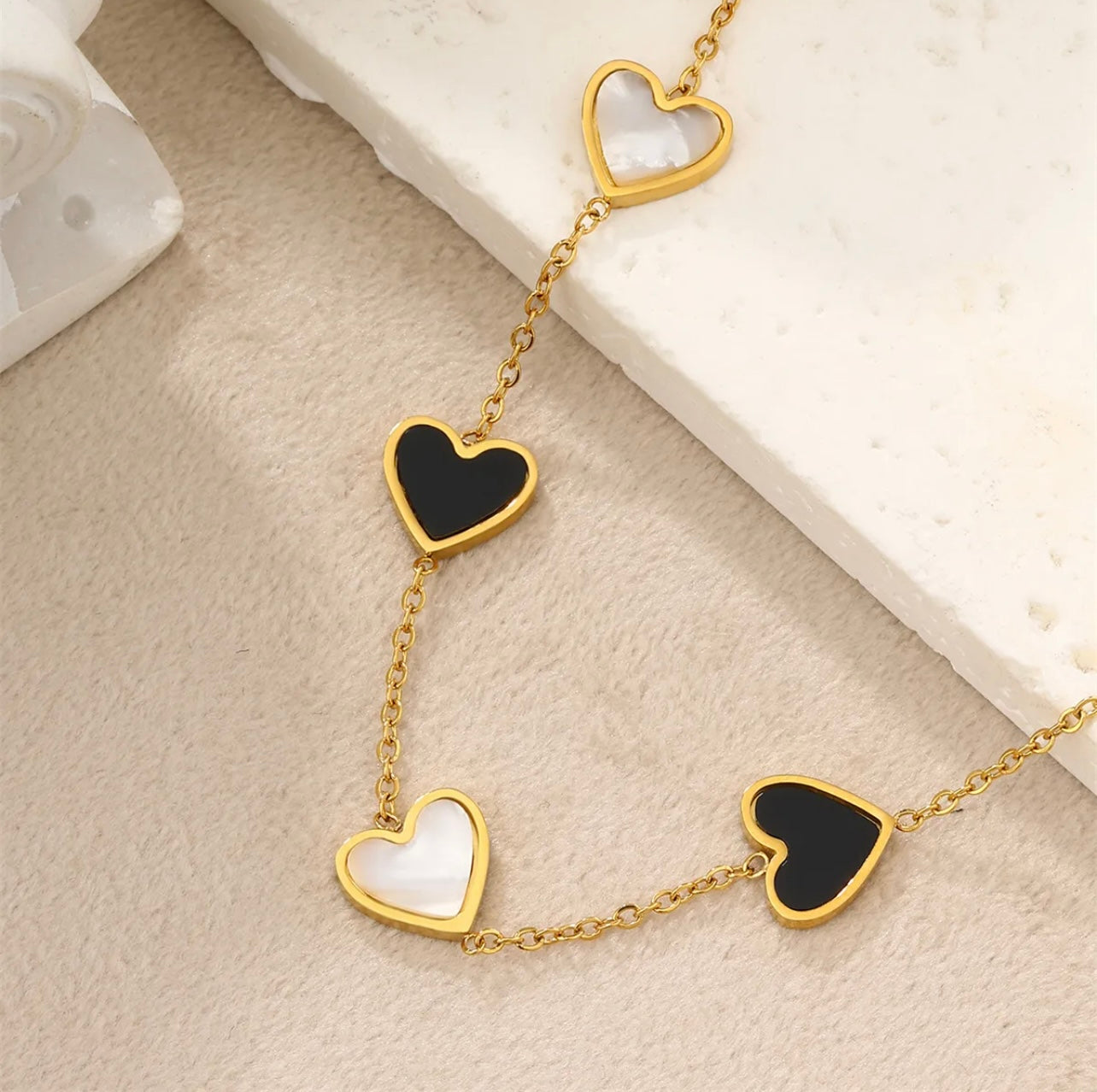 Duotone Inlaid Heart Station Bracelet