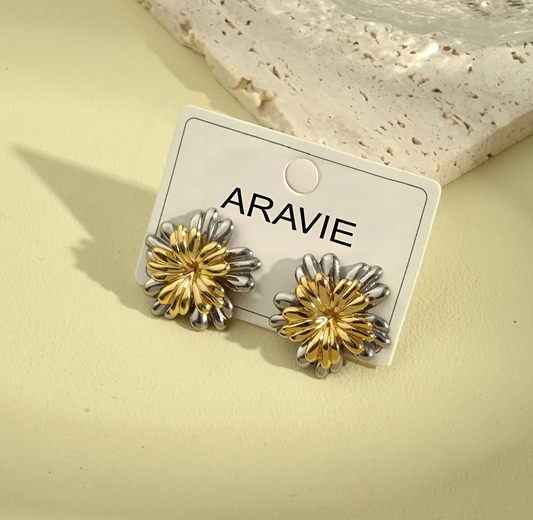Two-Tone Layered Flower Power Stud Earrings