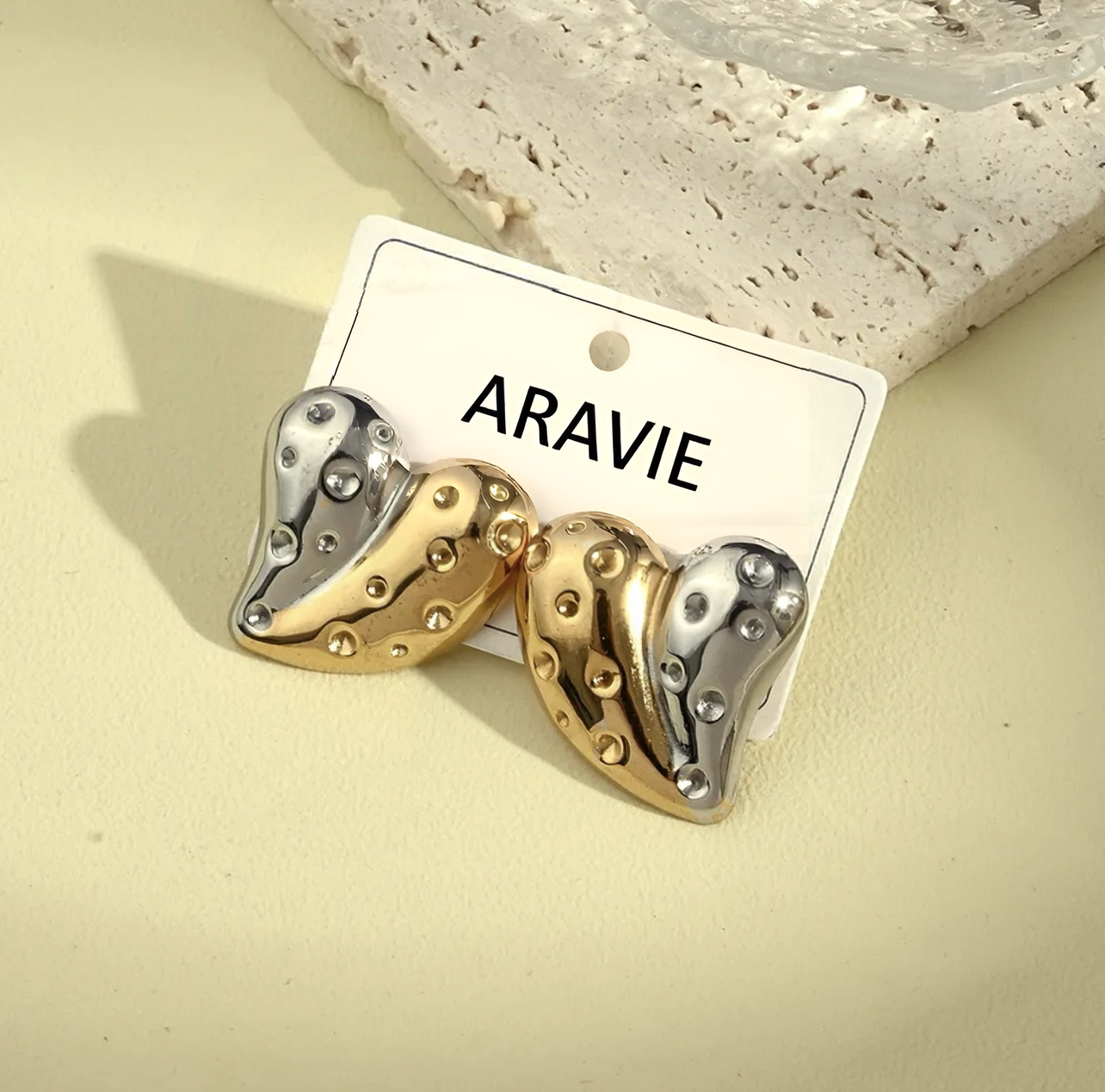 Two-Tone Puffy Textured Heart Studs