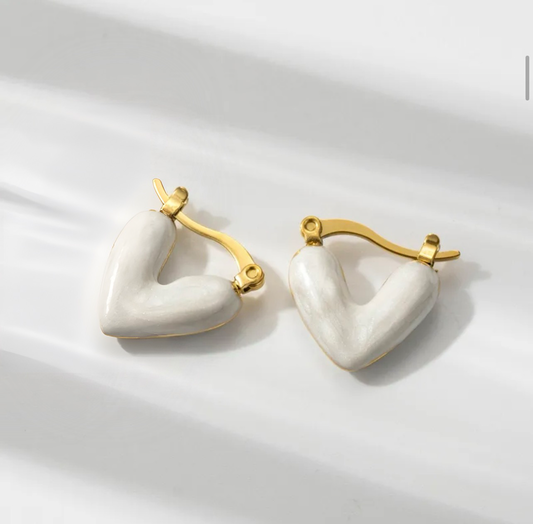 Chic Enamel Heart Huggie Hoop Earrings