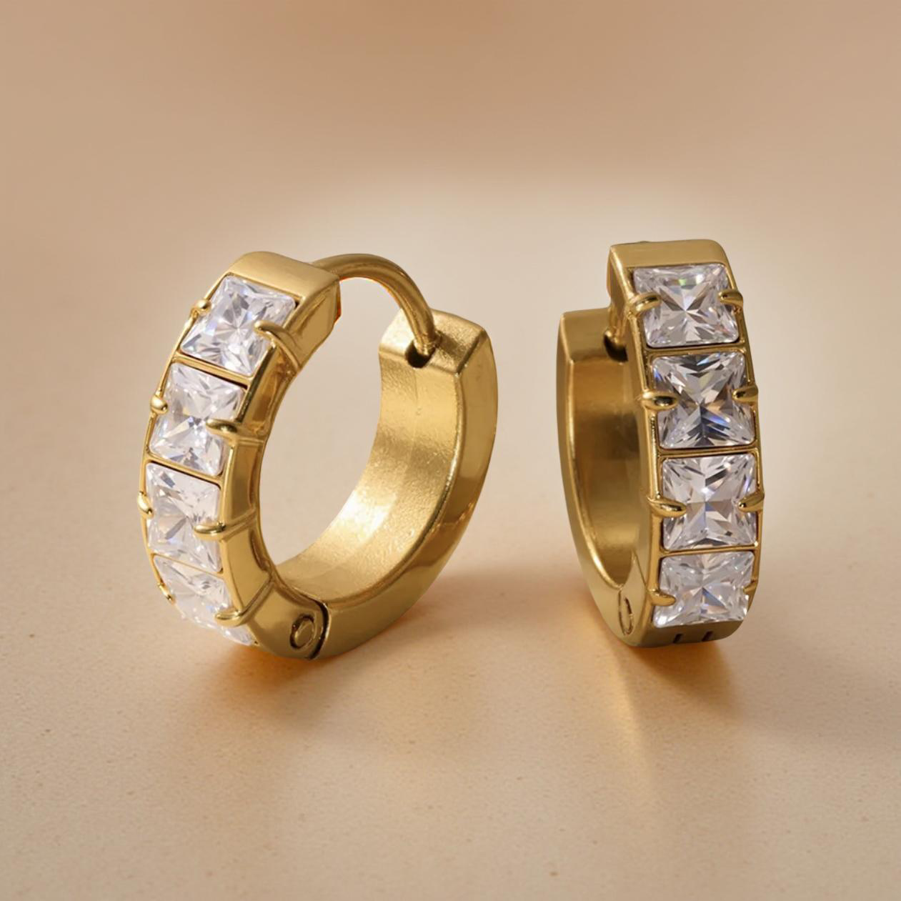 Princess-Cut Square CZ Hoop Earrings