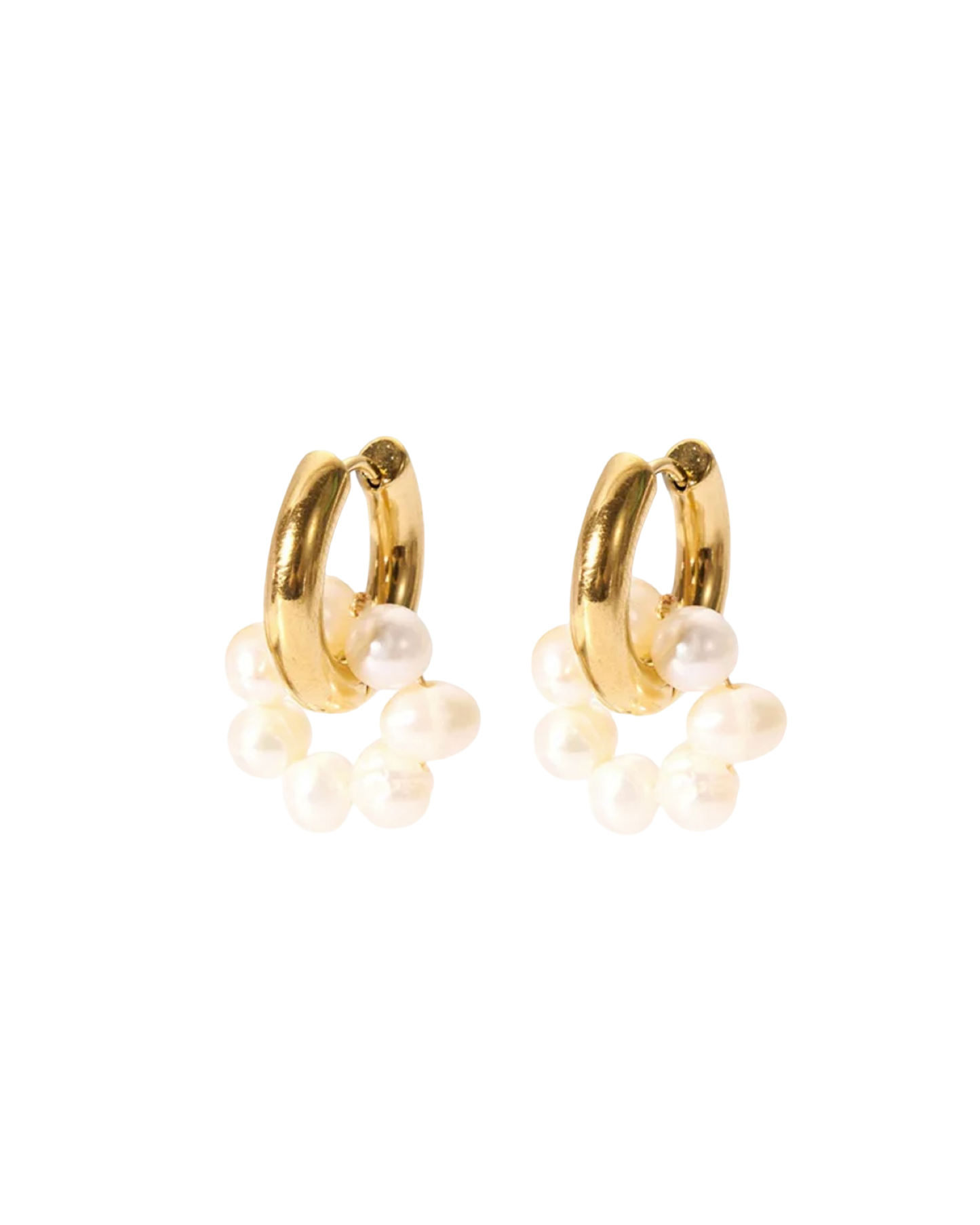 Pearl Wreath Drop Huggie Hoop Earrings