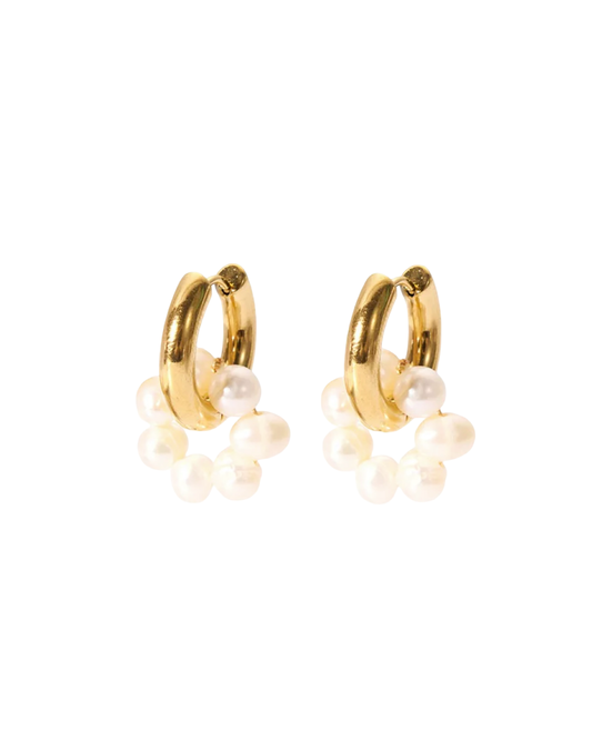 Pearl Wreath Drop Huggie Hoop Earrings