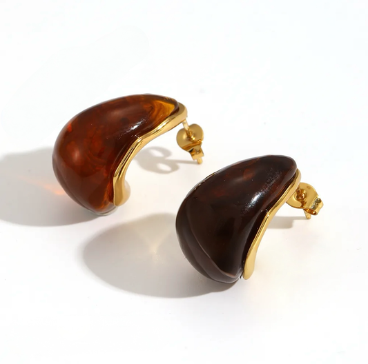 Toroise Resin Dome Stud Earrings