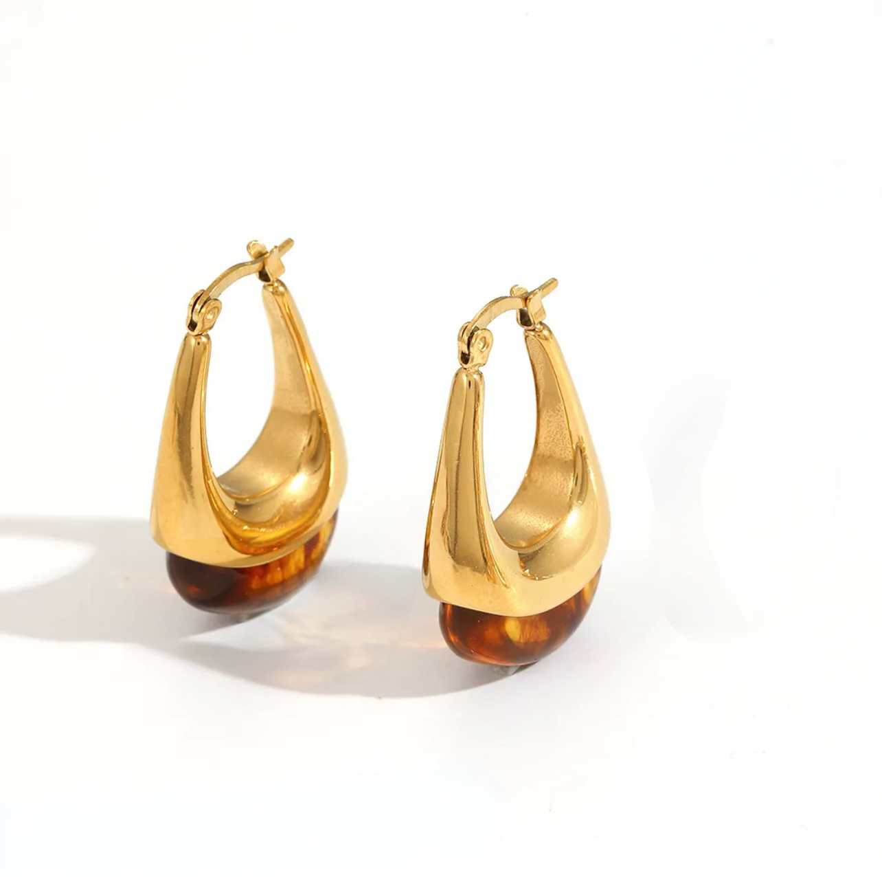 Gold and Resin Sculptural Hoops