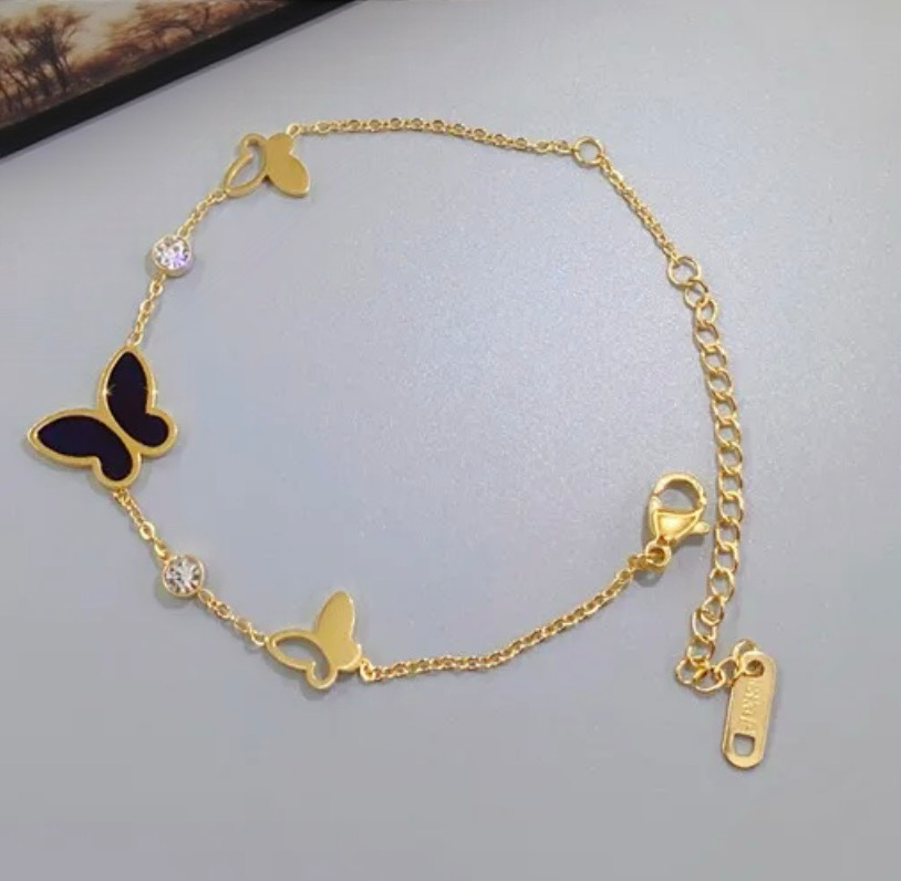 Iridescent Black Butterfly Charm Bracelet
