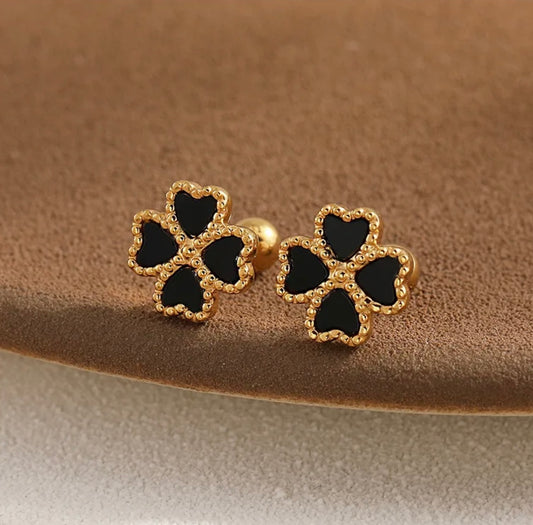 Black Clover Heart Stud Earrings